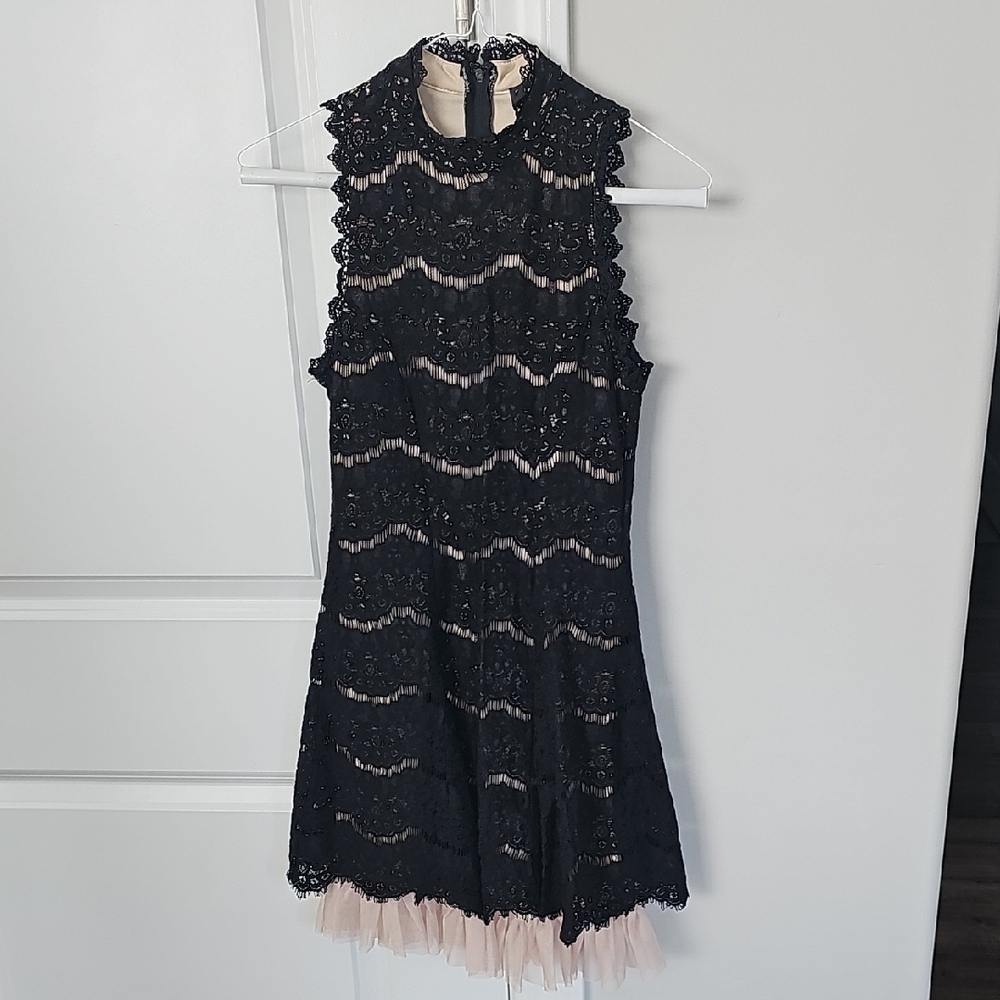 Trixx Black Lace Dress with Cream Accents